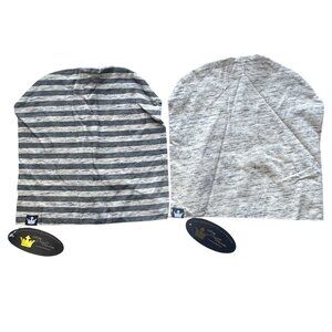 Littlest Prince Beanie Cotton Grey Stripes & Marled Grey Gender Neutral
